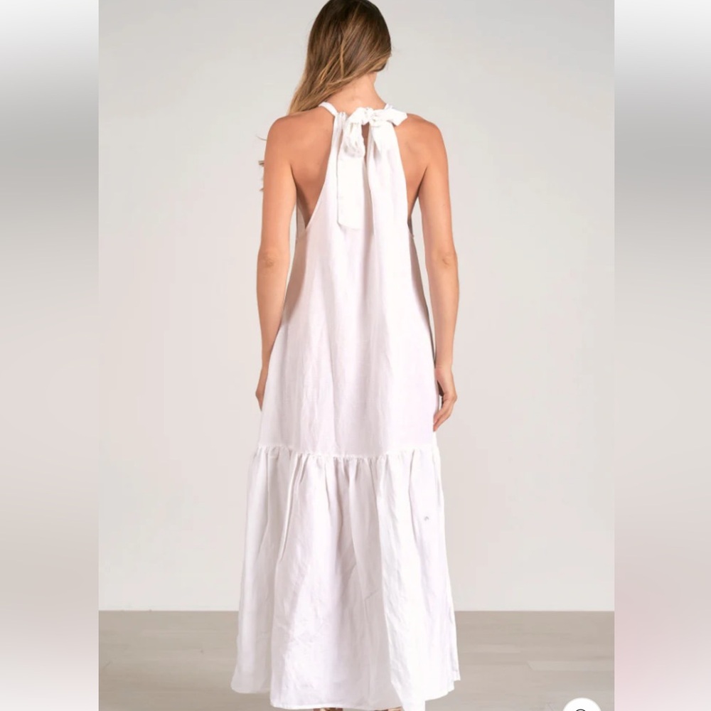 Elan NWT Size Medium White linen Halter Pleated Halter Maxi Dress - Picture 2 of 16